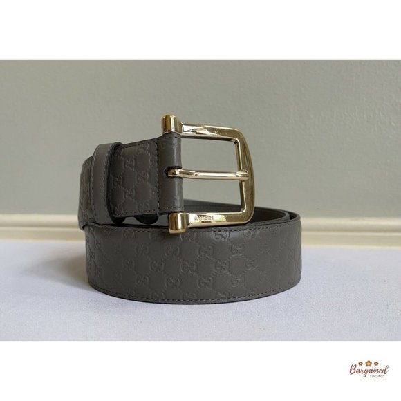 Authentic GUCCI Gray Microguccissima Leather Gold Buckle Belt 85/34 281548 main image 4